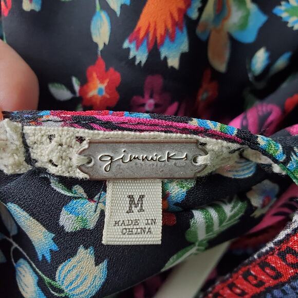 Gimmicks Women Colorful Vibrant Multicolor Floral Chiffon Peplum Top Size Medium - Picture 3 of 5